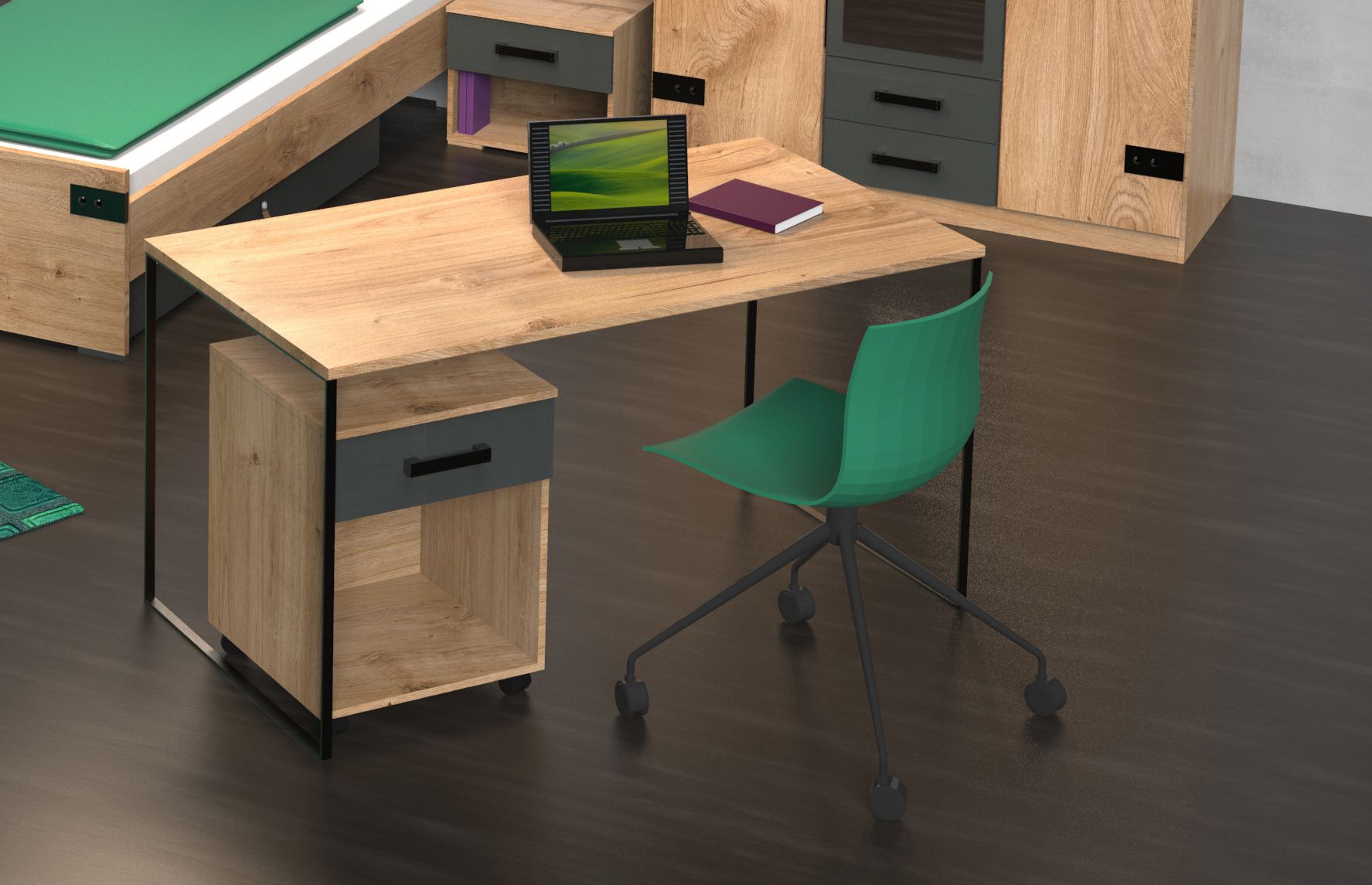 Image of Wimex - Bureau Liverpool - Donkere Eik/Grijs - 140x75x70cm. Trendy Bureau in industrile stijl.<br>...